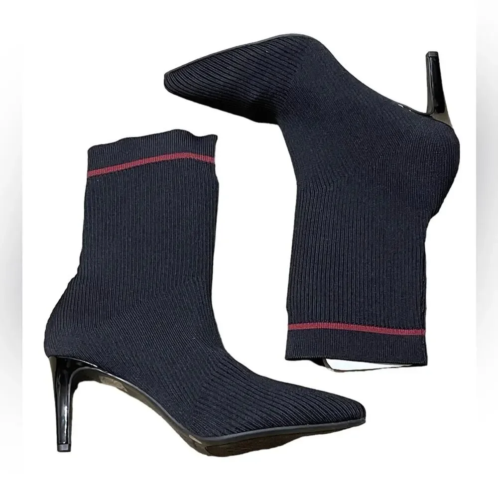 Vince Camuto Black Knit Pull-on Roreeta Heeled Stretch Knit Sock Boots 8 NEW